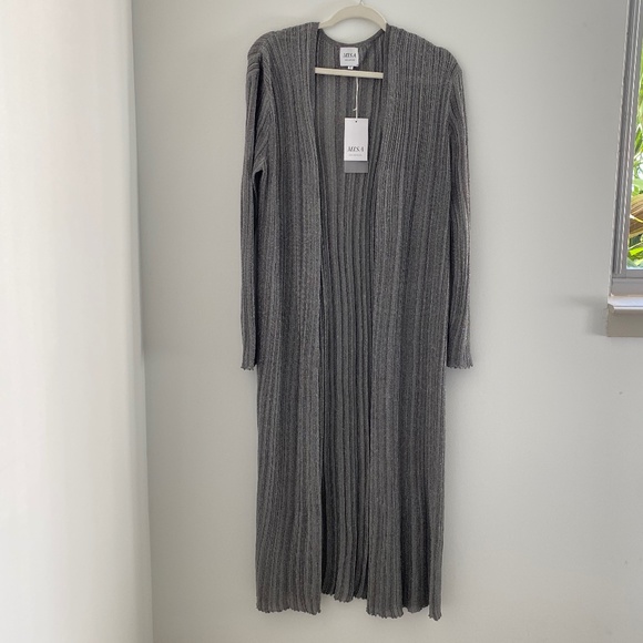 Misa Los Angeles Sweaters - Misa Los Angeles Silver Metallic Long Sleeve Duster Wrap Sz L NWT